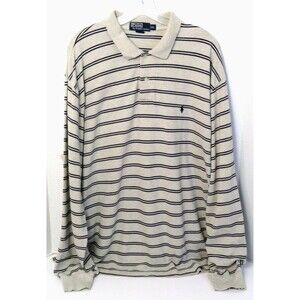 Vtg Polo Ralph Lauren Shirt Men 2XL Black Striped Polo Long Sleeve Pony Preppy